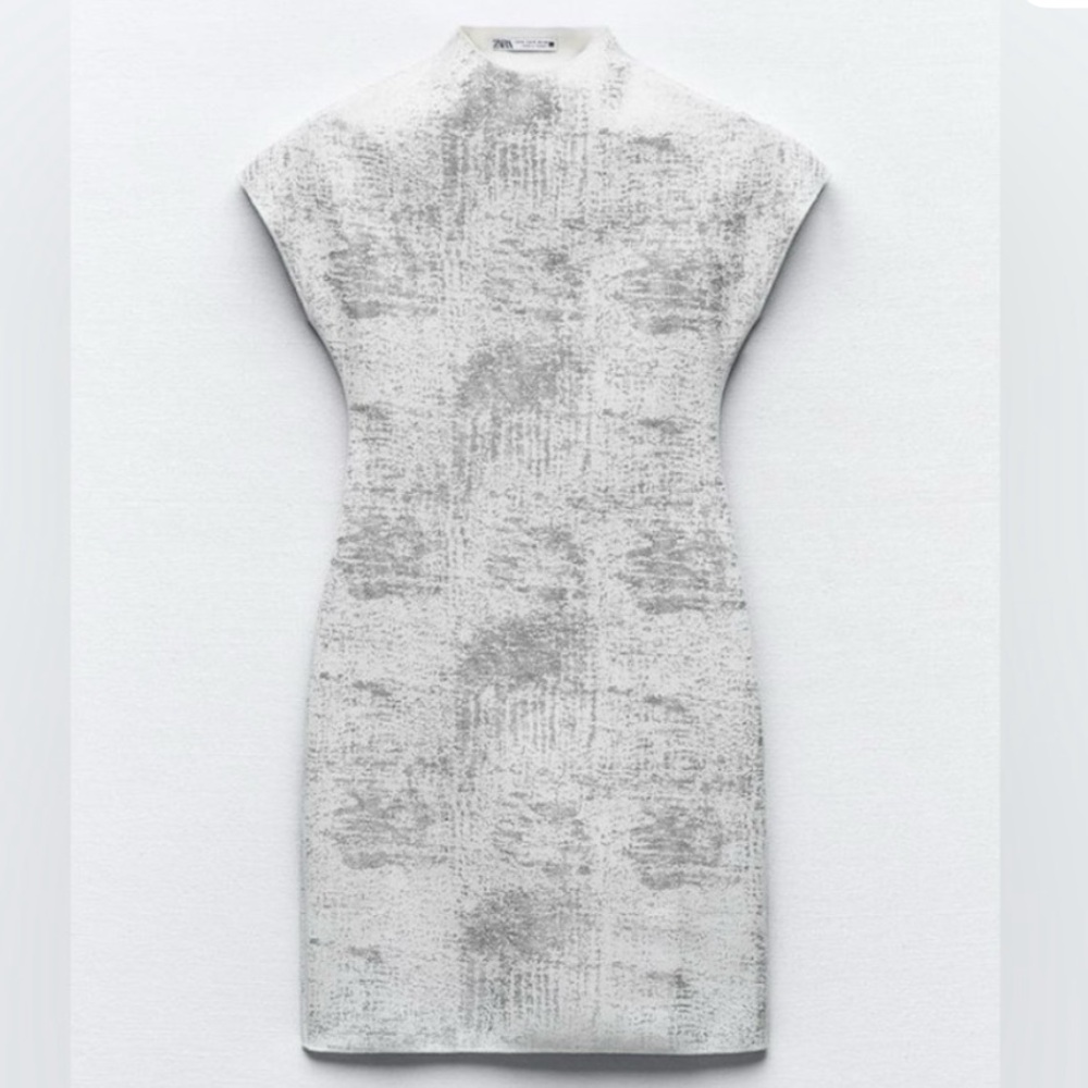 Zara Short Stretch Mini Dress Metallic White Silver